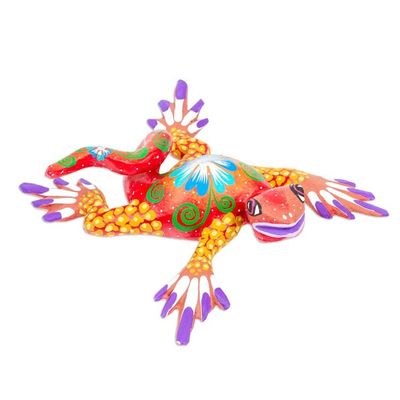 Alternate image for Hand-Painted Colorful Copal Wood Alebrije Iguana Figurine Iguana Steps in Spring