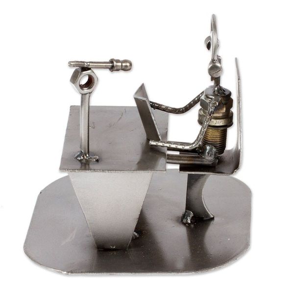Alternate image for Recycled Metal Auto Part Sculpture of Seated Broadcaster Broadcaster