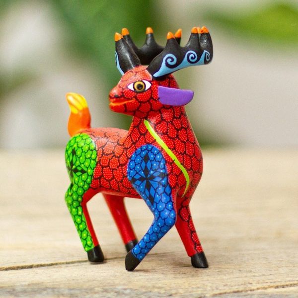Alternate image for Hand Painted Deer Alebrije Sculpture Bold Deer