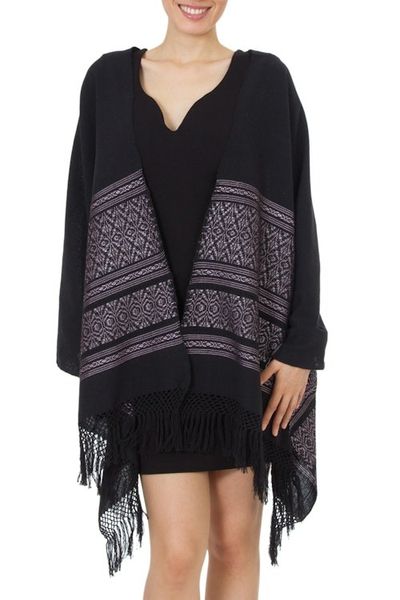 Alternate image for Geometric Cotton Patterned Shawl Black Zapotec Treasures
