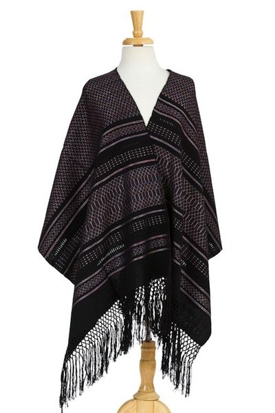 Alternate image for Handwoven Patterned Cotton Shawl from Mexico Elegant Designs