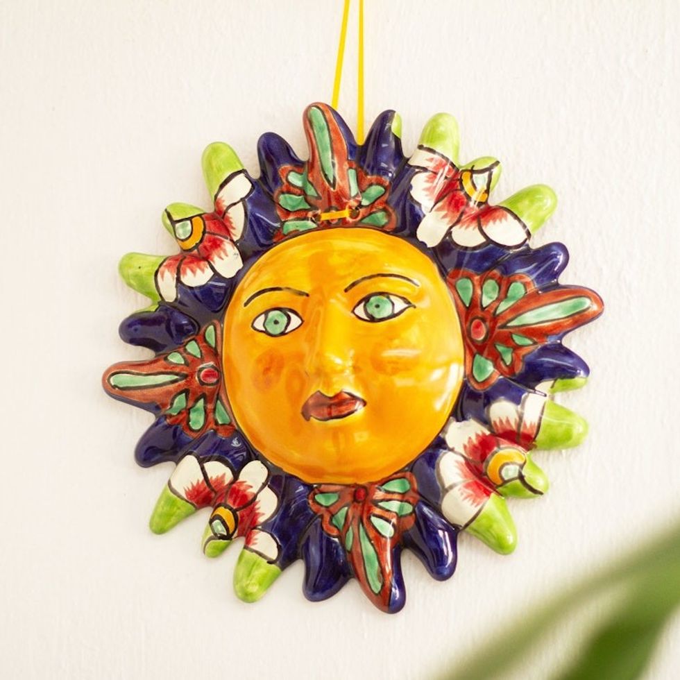 Handmade Ceramic Sun Wall Accent 'Floral Sun'