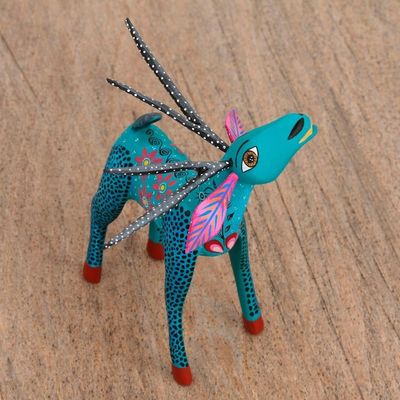 Alternate image for Hand Painted Copal Wood Alebrije Deer Statuette Bright Deer