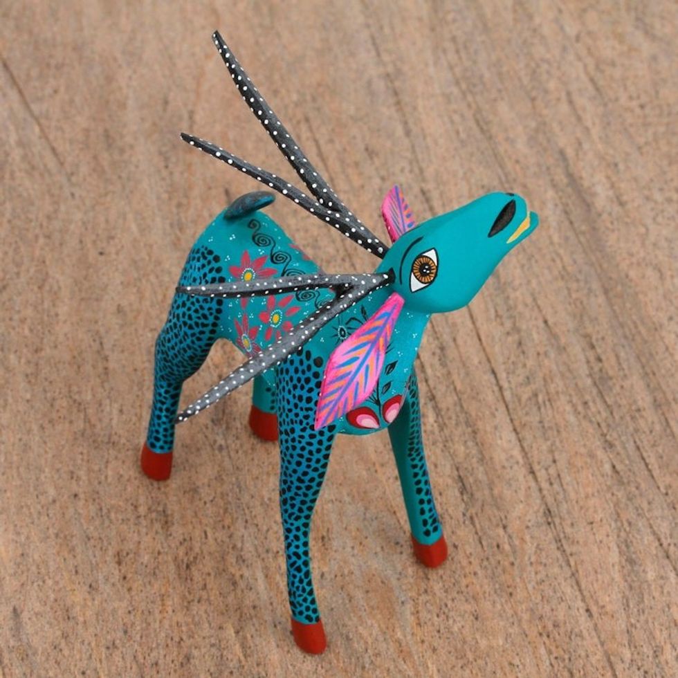 Hand Painted Copal Wood Alebrije Deer Statuette 'Bright Deer'