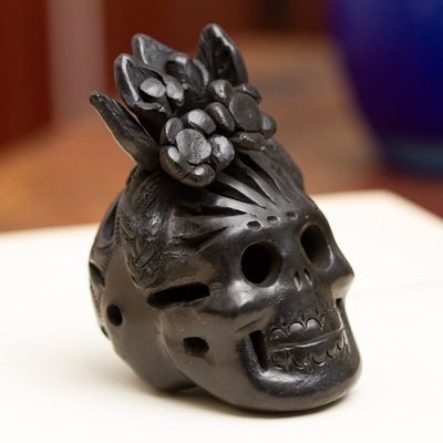 Alternate image for Barro Negro Skull Figurine from Mexico Dark Frida