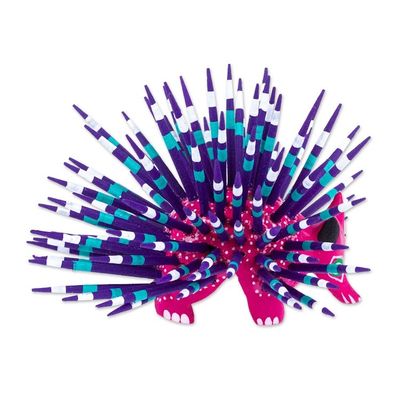 Alternate image for Hand-Painted Wood Alebrije Porcupine Figurine in Fuchsia Cute Porcupine in Fuchsia