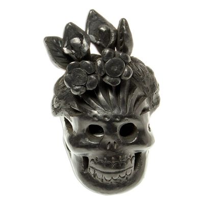 Alternate image for Barro Negro Skull Figurine from Mexico Dark Frida