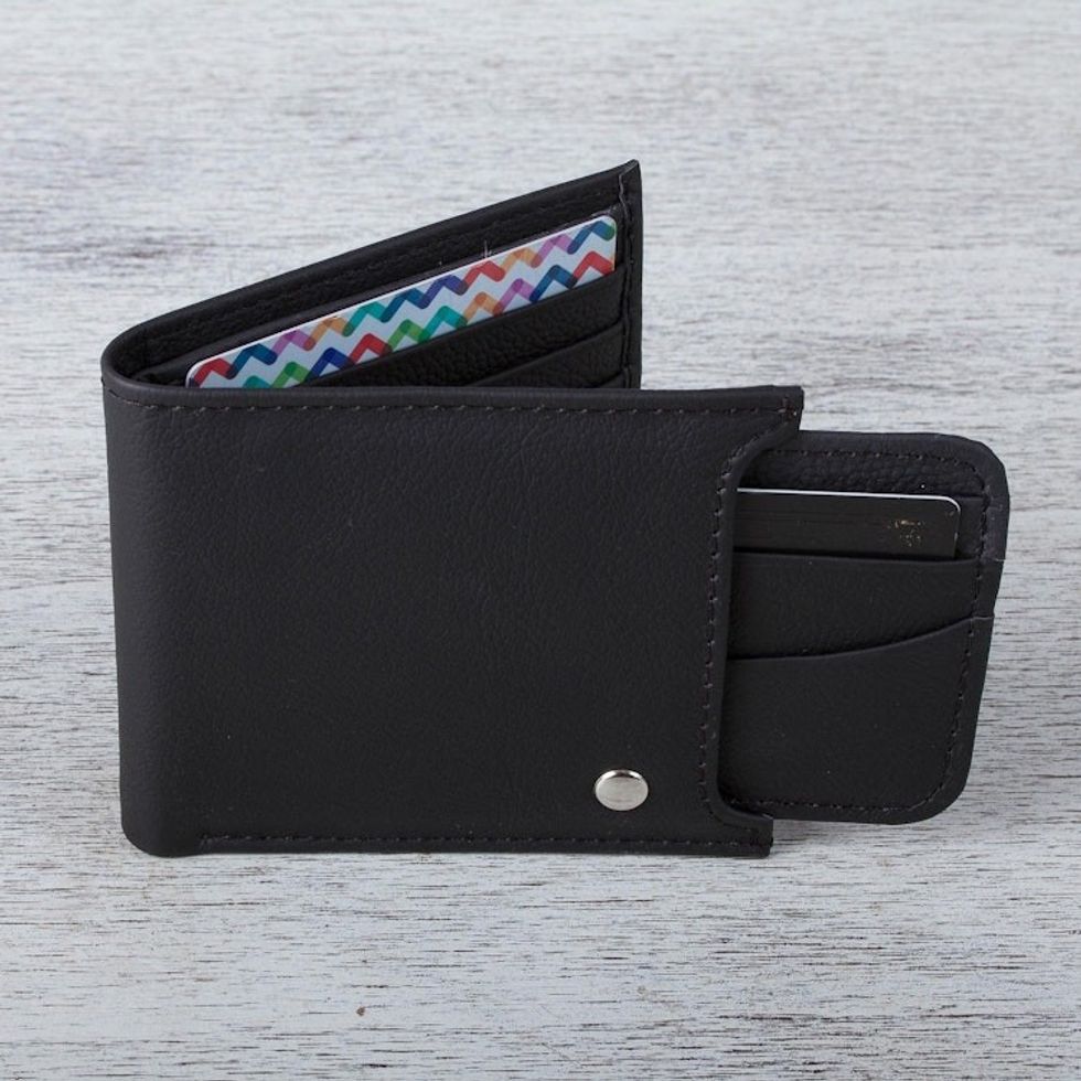 Men's Black Leather Wallet with Removable Card Case 'Nocturnal Trail Blazer'