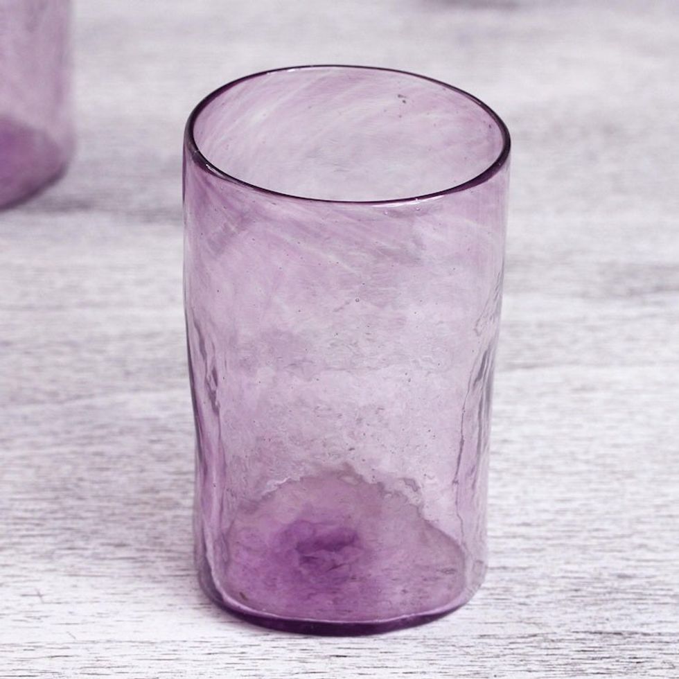 Recycled Glass Hand Blown Purple Tumblers Set of 4 'Twilight Storm'