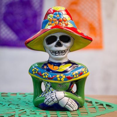 Alternate image for Hand-Painted Ceramic Catrina Sculpture from Mexico Camellia Woman