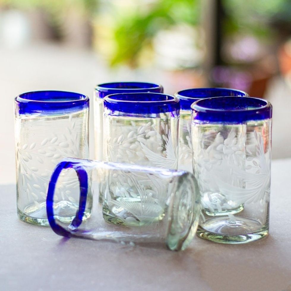 Clear Recycled Blown Glass Tumblers Set of 6 'Paloma'