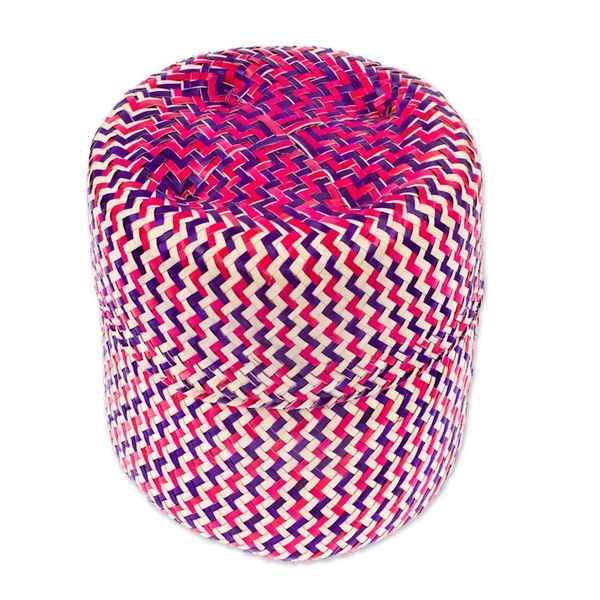 Alternate image for Fuchsia Basket with Lid Hand-Woven from Palm Fiber in Mexico Tiger in Fuchsia