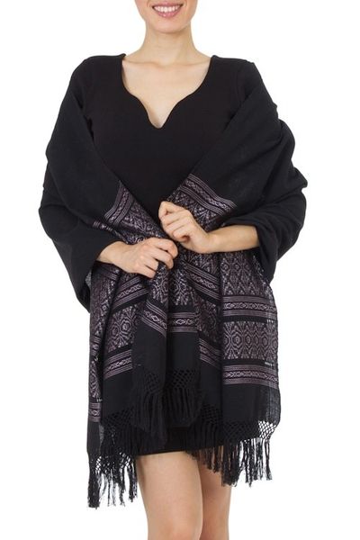 Alternate image for Geometric Cotton Patterned Shawl Black Zapotec Treasures
