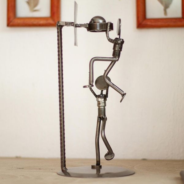 Alternate image for Artisan Crafted Hand Made Recycled Metal Eco Sculpture Rustic Basketball Final