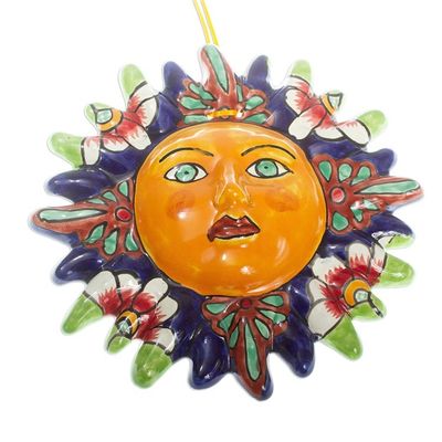 Alternate image for Handmade Ceramic Sun Wall Accent Floral Sun