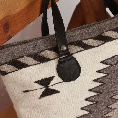 Alternate image for Hand Made Wool Tote Handbag in Antique White from Mexico Natural Gems in Antique White