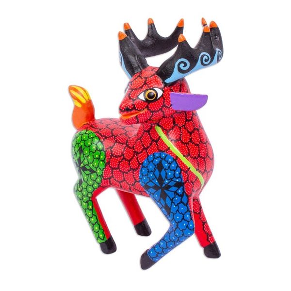Alternate image for Hand Painted Deer Alebrije Sculpture Bold Deer