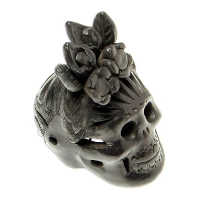 Alternate image for Barro Negro Skull Figurine from Mexico Dark Frida