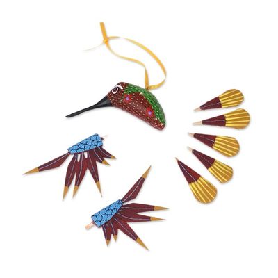 Alternate image for Copal Wood Red Multicolor Alebrije Hummingbird Ornament Fanciful Flutter in Red