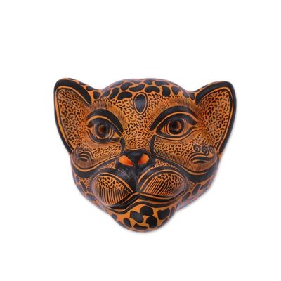 Alternate image for Orange-Amber Ceramic Jaguar Decorative Mask Wall Art Watchful Jaguar
