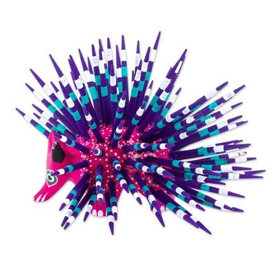 Alternate image for Hand-Painted Wood Alebrije Porcupine Figurine in Fuchsia Cute Porcupine in Fuchsia