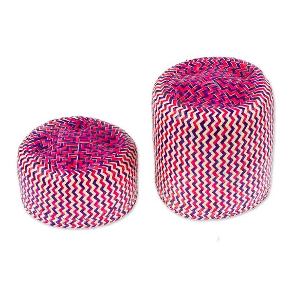 Alternate image for Fuchsia Basket with Lid Hand-Woven from Palm Fiber in Mexico Tiger in Fuchsia