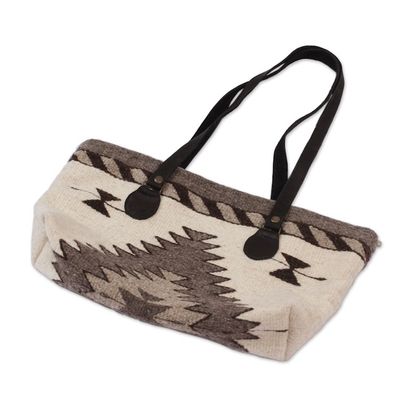 Alternate image for Hand Made Wool Tote Handbag in Antique White from Mexico Natural Gems in Antique White