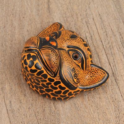 Alternate image for Orange-Amber Ceramic Jaguar Decorative Mask Wall Art Watchful Jaguar