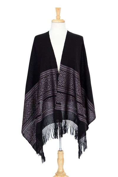 Alternate image for Geometric Cotton Patterned Shawl Black Zapotec Treasures
