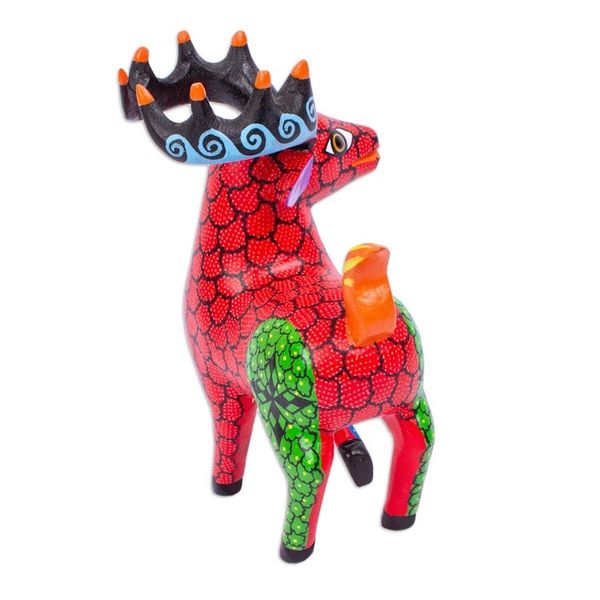 Alternate image for Hand Painted Deer Alebrije Sculpture Bold Deer