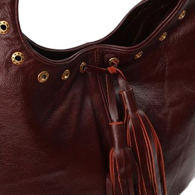 Alternate image for Handcrafted Brown Leather Hobo-Style Boho Chic Shoulder Bag Relaxed Chic in Brown