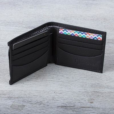 Alternate image for Mens Black Leather Wallet with Removable Card Case Nocturnal Trail Blazer