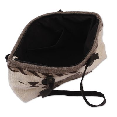 Alternate image for Hand Made Wool Tote Handbag in Antique White from Mexico Natural Gems in Antique White