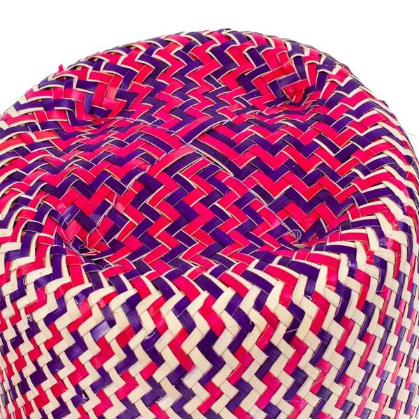 Alternate image for Fuchsia Basket with Lid Hand-Woven from Palm Fiber in Mexico Tiger in Fuchsia