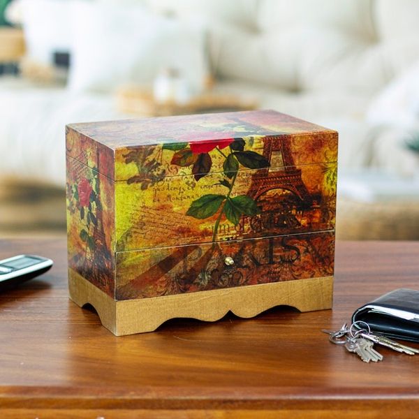 Alternate image for Handcrafted Paris Theme Decoupage Jewelry Box with Drawer Thoughts of Paris