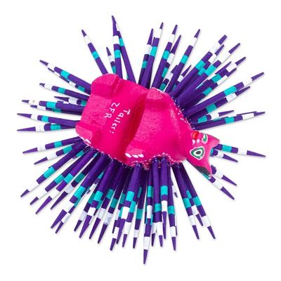 Alternate image for Hand-Painted Wood Alebrije Porcupine Figurine in Fuchsia Cute Porcupine in Fuchsia