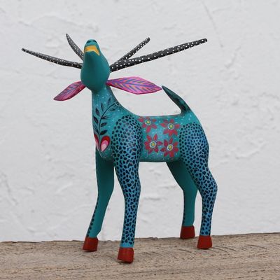 Alternate image for Hand Painted Copal Wood Alebrije Deer Statuette Bright Deer