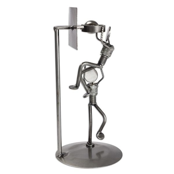 Alternate image for Artisan Crafted Hand Made Recycled Metal Eco Sculpture Rustic Basketball Final