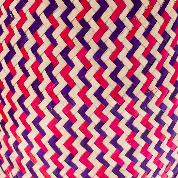 Alternate image for Fuchsia Basket with Lid Hand-Woven from Palm Fiber in Mexico Tiger in Fuchsia