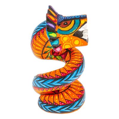 Alternate image for Copal Wood Quetzalcoatl Serpent Figurine Painted in Orange Glorious Quetzalcoatl