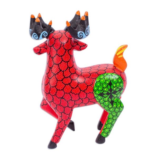 Alternate image for Hand Painted Deer Alebrije Sculpture Bold Deer