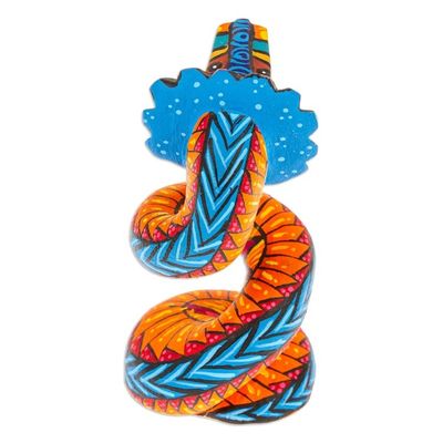 Alternate image for Copal Wood Quetzalcoatl Serpent Figurine Painted in Orange Glorious Quetzalcoatl