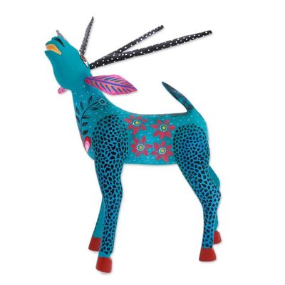 Alternate image for Hand Painted Copal Wood Alebrije Deer Statuette Bright Deer