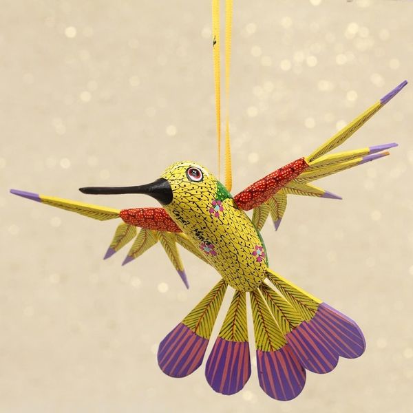 Alternate image for Copal Wood Yellow Colorful Alebrije Hummingbird Ornament Fanciful Flutter in Yellow