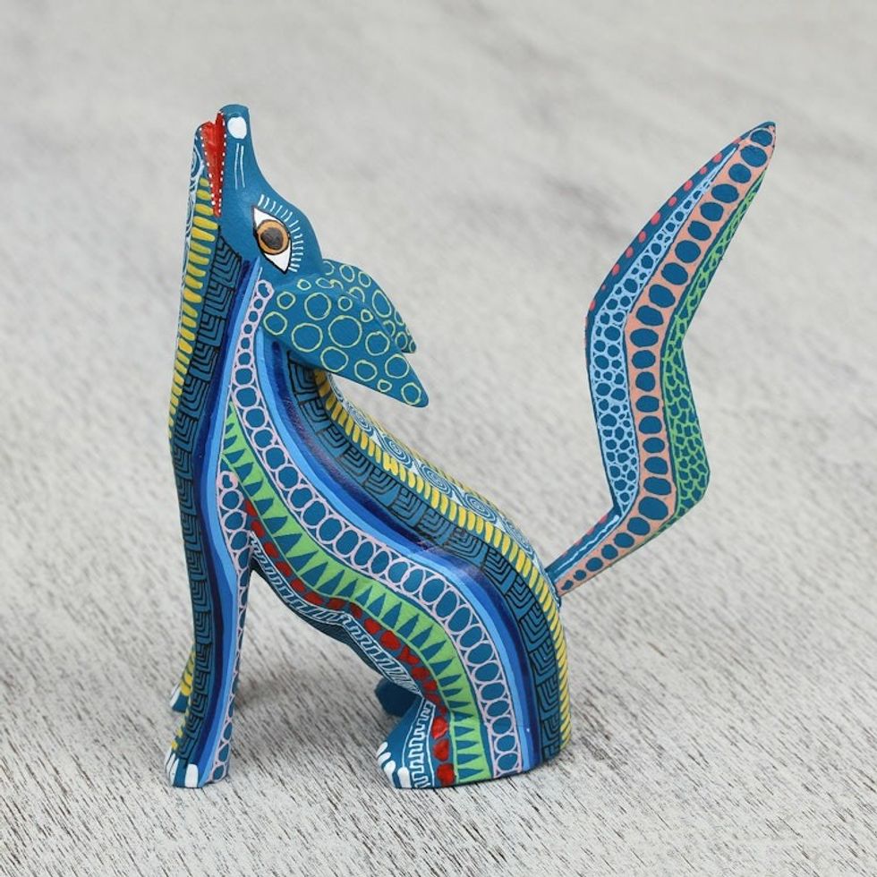 Handcrafted Copal Wood Alebrije Coyote Figurine 'Coyote Charm'