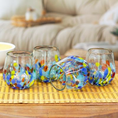 Alternate image for Set of 4 Vibrant Handblown Stemless Wine Glasses from Mexico Confetti Festival