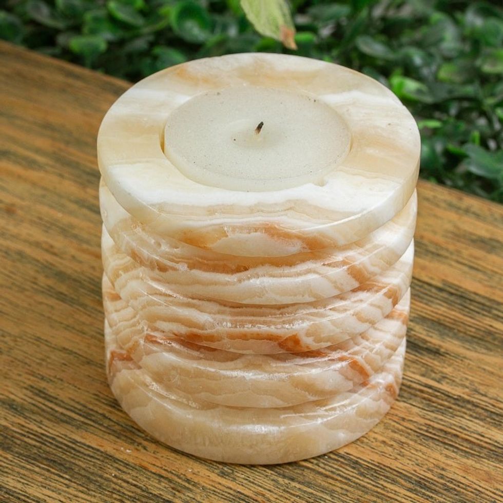 Natural Onyx Pillar-Shaped Tealight Holder 'Pillar of Light'