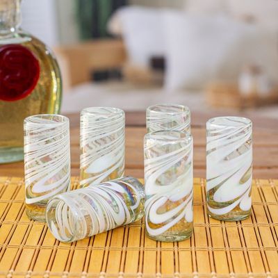 Alternate image for Set of 6 White Handblown Tequila Shot Glasses from Mexico Heavenly Joy