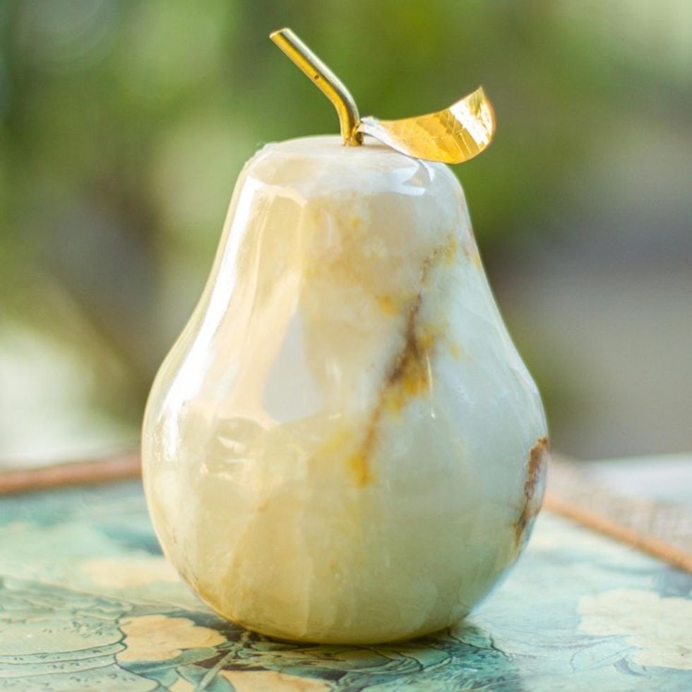 Natural Onyx Fruit Figurine Sculpture 'Tempting Pear'