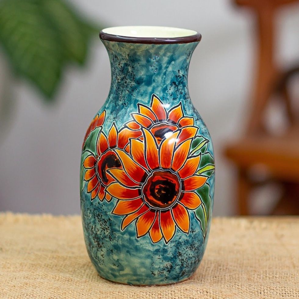 Unique Hand Painted Sunflower Themed Vase 'Sunflower Brilliance'